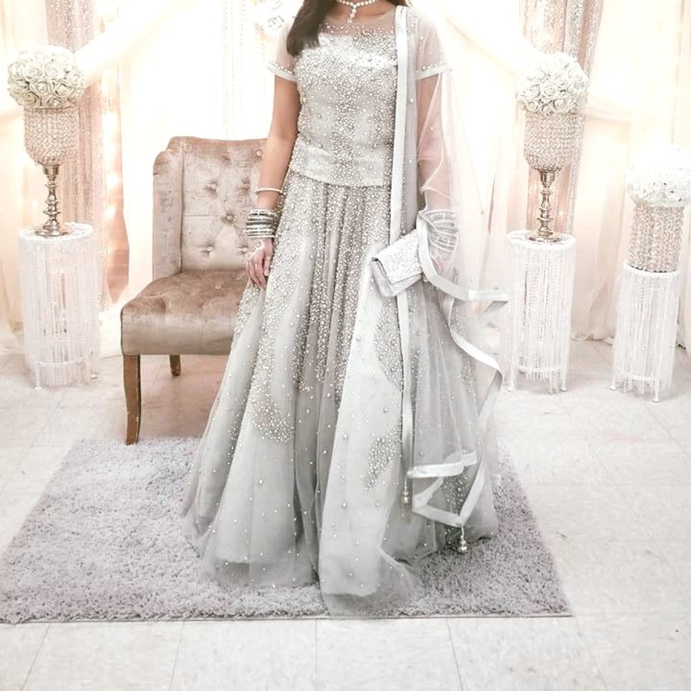 Engagement lehenga (used) - modern silver/grey
